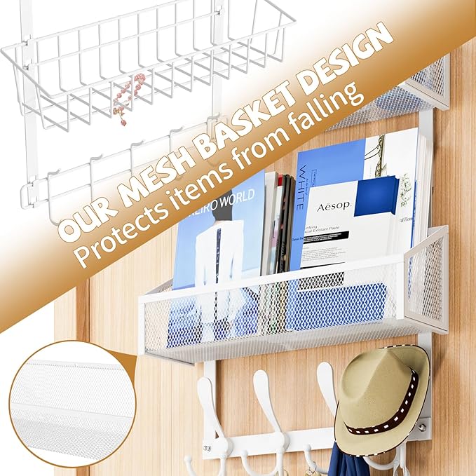Over The Door Hooks Organizer, Coat Rack Over The Door Storage Hanger Towel Rack, Back of Door Storage Organizer for Bathroom,Bedroom,Kitchen,Office (White, 4-Tier)
