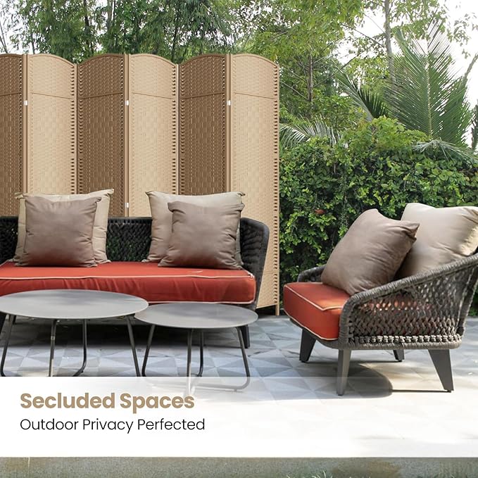 6 Panel Room Divider,6Ft Folding Privacy Screen,Tall - Extra Wide Foldable Panel Partition Wall Divider with Diamond Double-Weaved Hand-Woven Design Room Screen Divider