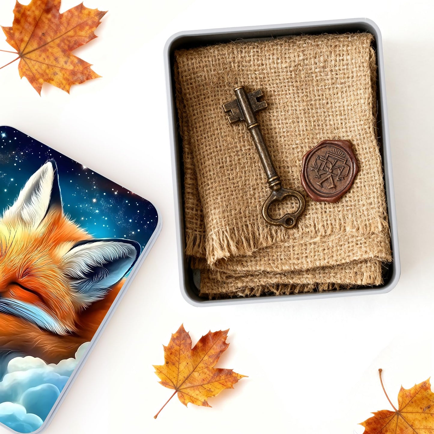 VOGDMKJG Small Metal Tins Box-4.7" x3.5""x1.6"" Rectangular Empty Storage Box With Lid Decorative Organizer Storage Tin Case For Office/Cookie/Candy/Jewelry/Photo/Letter Sleep Fox"