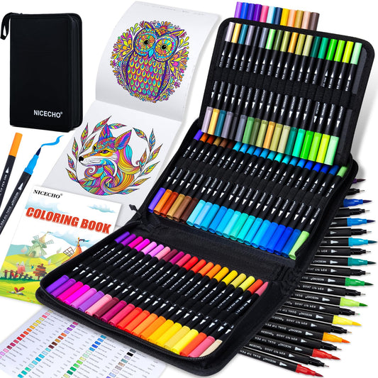 Nicecho 72 Colors Dual Tip Art Markers Pens for Adult Coloring Books, Brush and Fine Tip Coloring Marker for Drawing Journaling Note Taking Lettering
