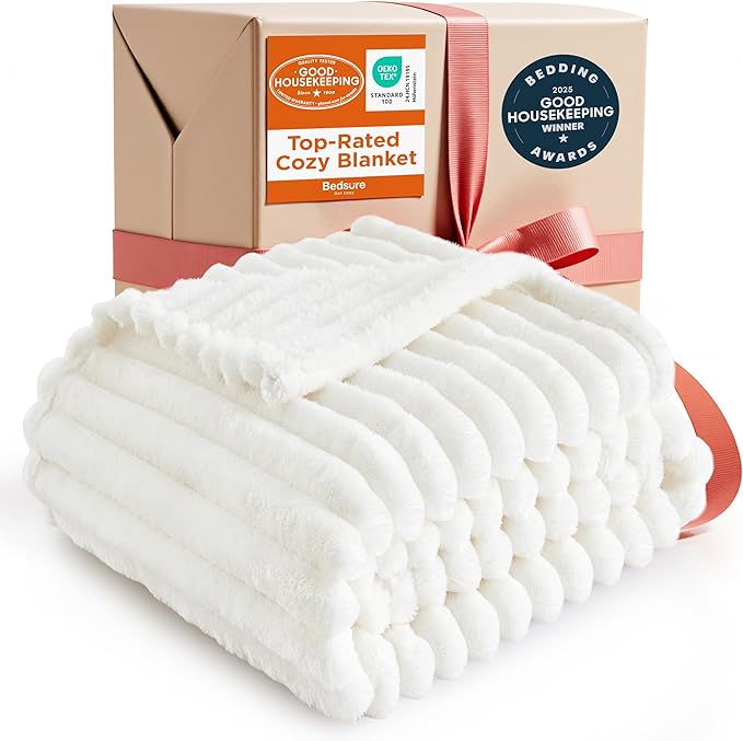 Bedsure GentleSoft Twin Blanket for Bed - Cozy Soft Blankets for Women, Cute Small Fleece Throws for Girls, Graduation Decorations Gift for Her Him School Dorm, Off White, 60x80 Inches
