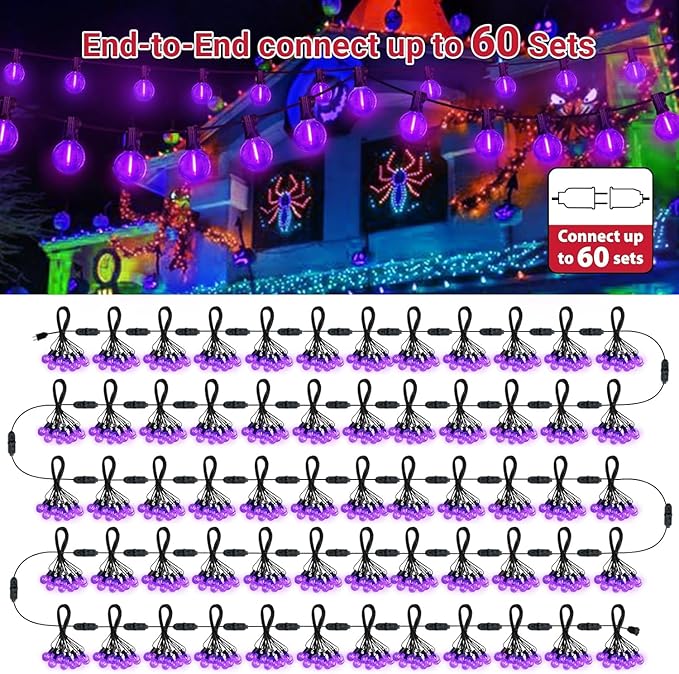 LAMPHOME G40 LED Outdoor Halloween Christmas String Lights, 4PK 26FT Patio Lights with 12+1 Edison Shatterproof Bulbs, Connectable Outside String Lights for Backyard Porch Holiday Decor, Purple