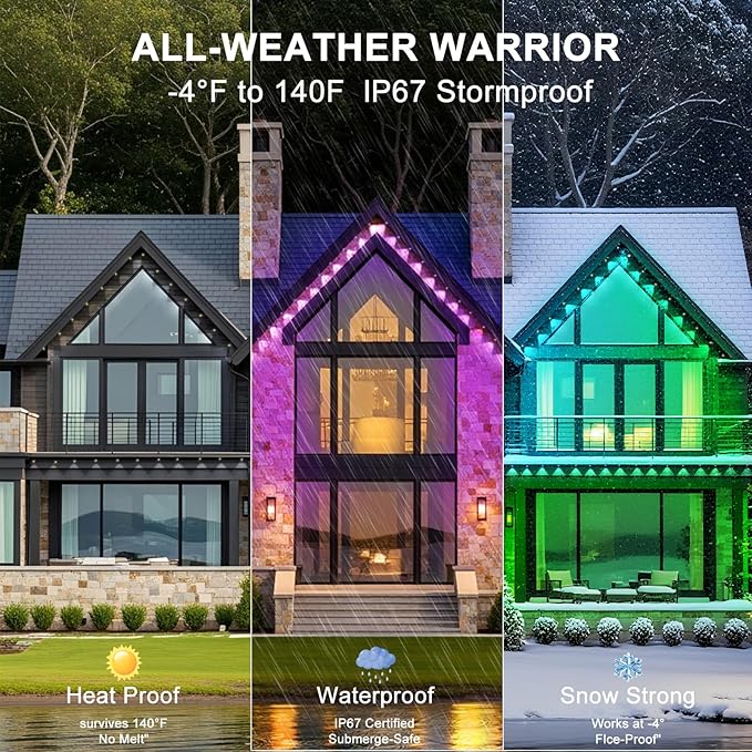 150FT Permanent Outdoor Lights, Smart RGB Eaves Lights with App/Remote Control, LED IP67 Waterproof Outdoor Lighting for Halloween Christmas Holidays Daily Party House Roof Lighting