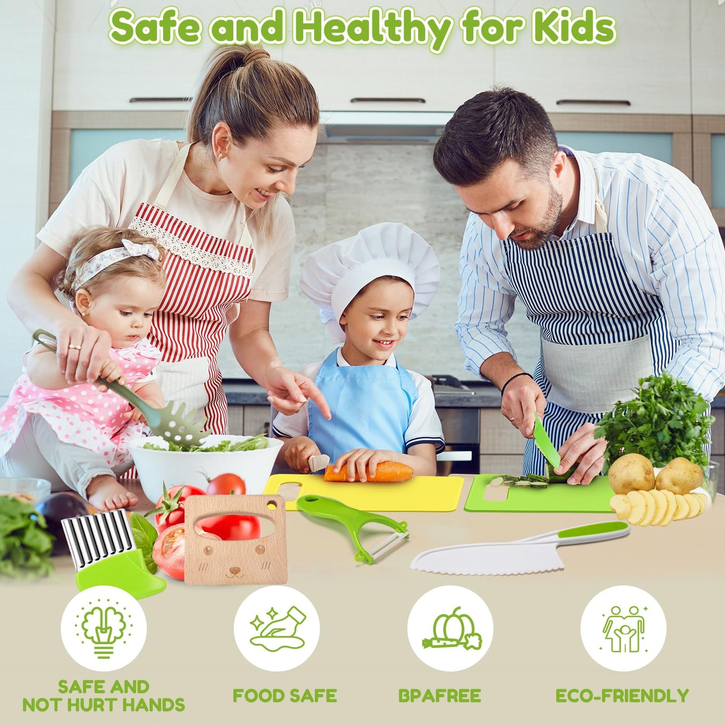 Olanrun 19 PCS Kids Cooking Sets Real Montessori Kitchen Toys for Toddler Girl Boy 3 4 5 6 7 8 9 10 11 12 Year Old, Kids Kitchen Knife Set Birthday Stocking Stuffers for Kid Toddler