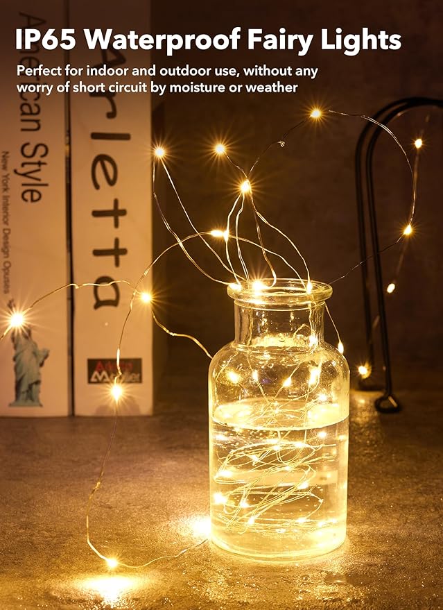 Minetom 12 Pack Fairy Lights Battery Operated -7ft 20 LED Silver Wire String Lights, Waterproof Mini Firefly Lights for DIY, Wedding, Mason Jars, Crafts, Christmas Garlands, Party Decor