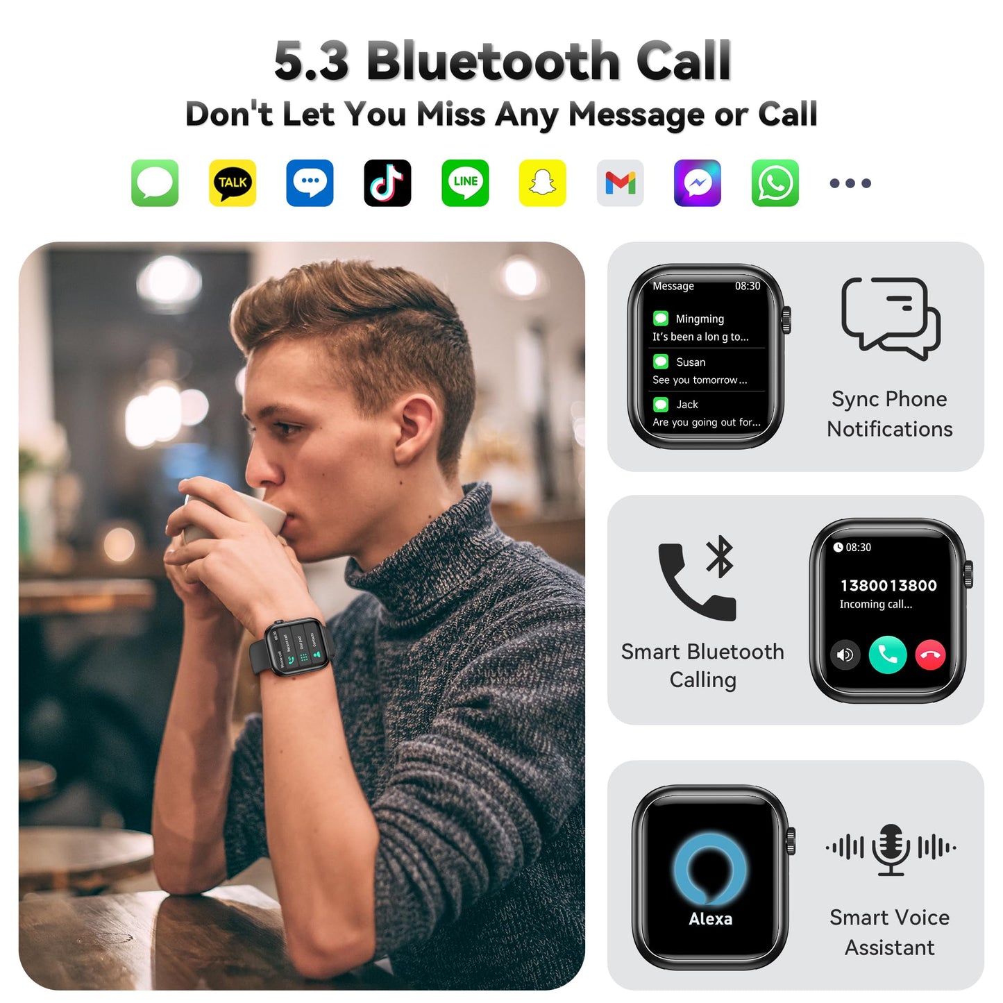Smart Watch for Men Women, 1.83" Fitness Watch (Answer/Make Call), Smartwatch with Heart Rate/Blood Pressure, Sleep Tracker, Pedometer, 120+ Sport Modes,IP68 Waterproof Fitness Tracker for Android IOS