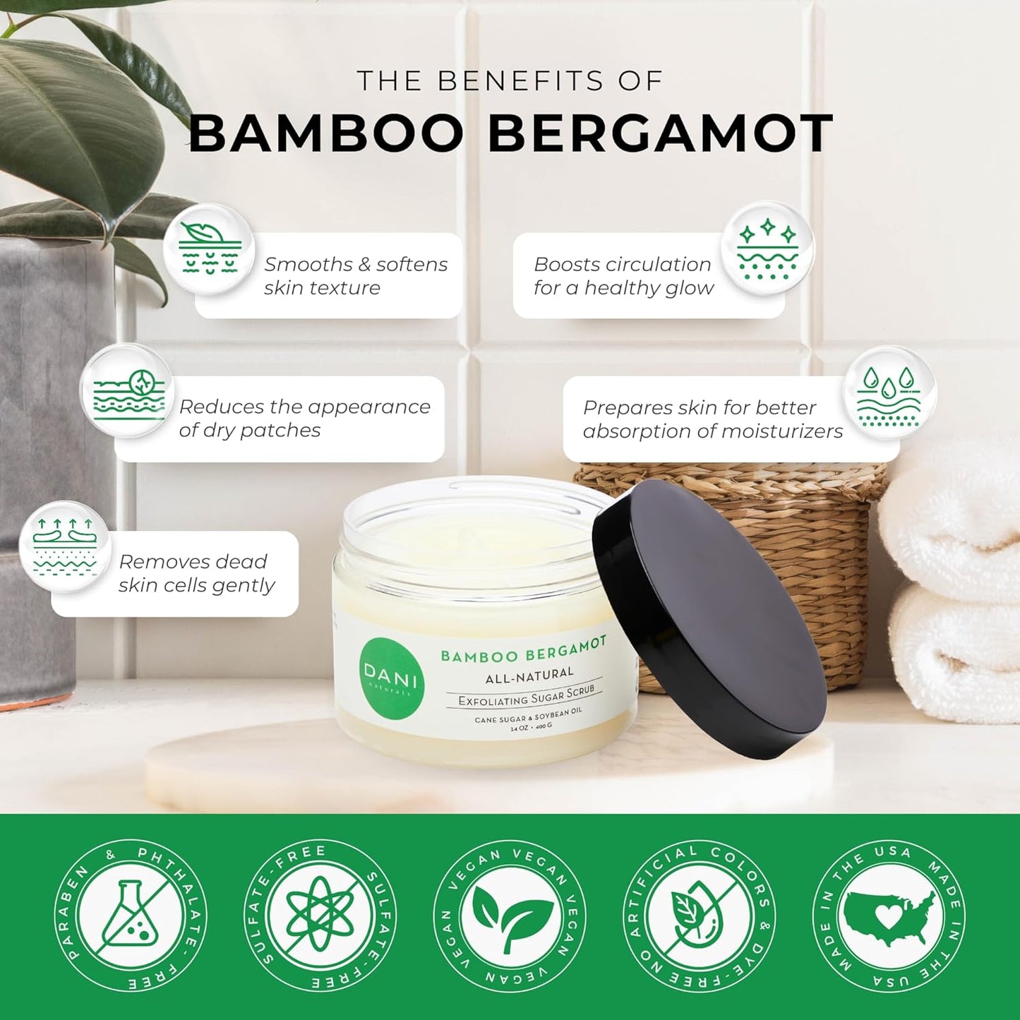 Naturals Sugar Scrub - Exfoliating Bamboo Bergamot – Organic cane sugar and shea butter gently exfoliate and nourish skin, leaving it smooth, refreshed, and hydrated – 14 oz