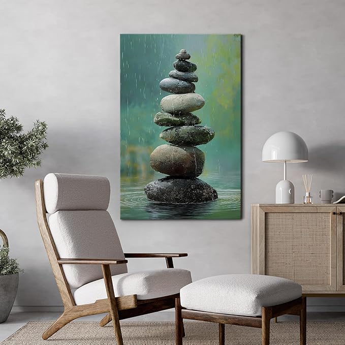 wall26 Canvas Print Wall Art Colorful Stacked Pebbles Vertical Zen Balance Photography Realism Rustic Colorful Multicolor for Living Room, Bedroom, Bathroom - 12"x18"