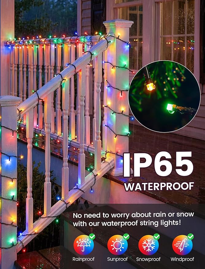 Hopolon Christmas String Lights Outdoor, 33 FT 100 LED Extendable Green Wire Twinkle Lights with Remote, 8 Modes Waterproof Fairy Light Plug in for Xmas Tree Wedding Party Patio Indoor (Multicolor)