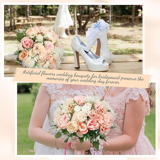 Tigeen Artificial Flowers Artificial Peonies Silk Flowers Faux Peony Fake Peony Silk Hydrangea Bouquet for Wedding Table Centerpiece Floral Vase Decor(White,Pink,6 Bundles)