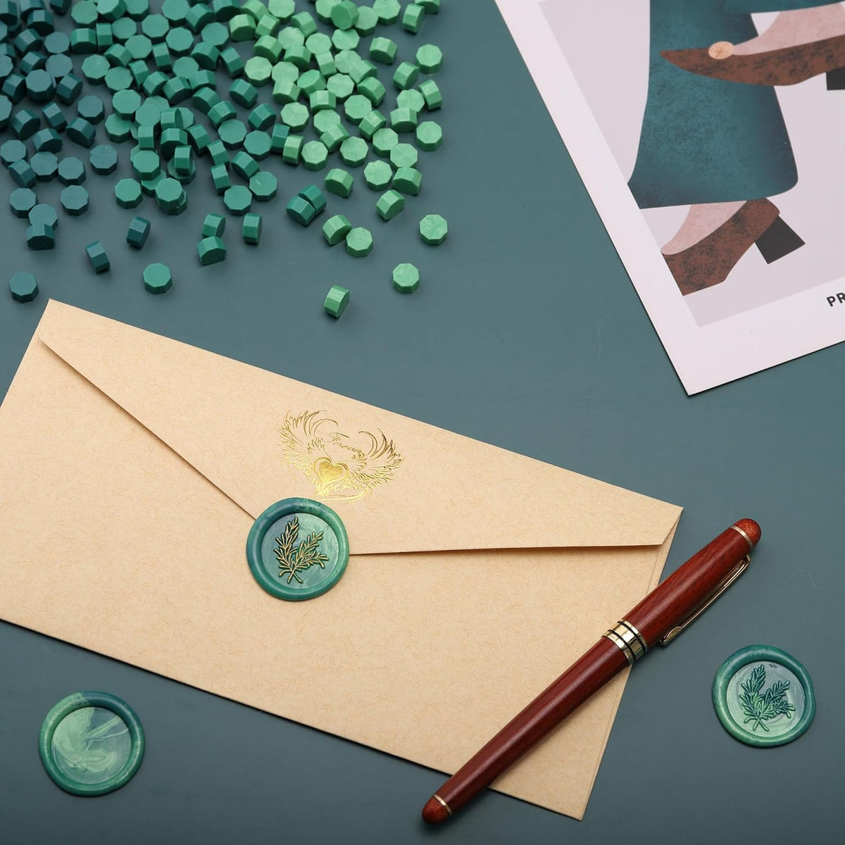 Yoption 300Pcs Green Mix Sealing Wax Beads for Wax Seal Stamps, Wedding Invitations, Christmas Cards, Wine Packaging, Envelopes, Gift Wrap