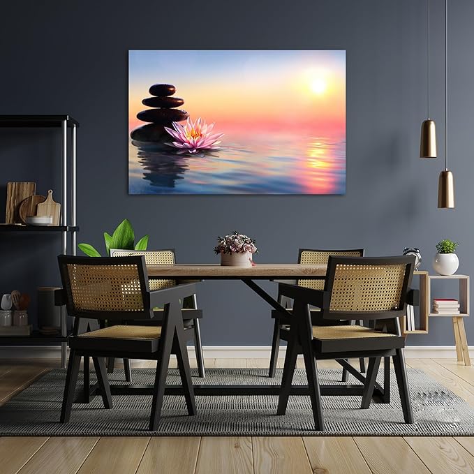 Zen Wall Art Decor, Modern Bathroom Zen Decor Wall Art, Large Canvas Wall Art for SPA Zen Room Decor, Pink Lotus Flower and Pebble Relaxing Zen Art Prints for Office & SPA Wall Decor 28x40 Inches