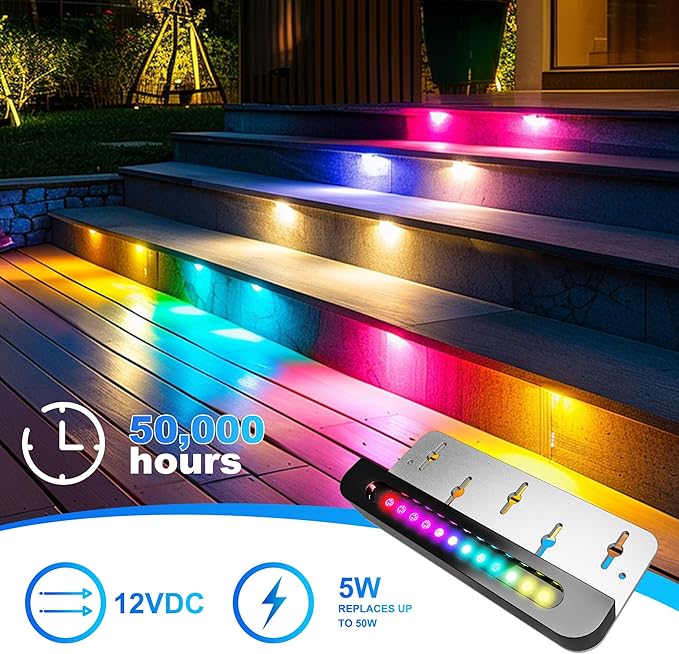 ASLONG 8PCS 7 inch RGB LED Hardscape Lighting, Retaining Wall Lights RGB Color Changing & Warm White, Low Voltage LED Landscape Paver Lights Waterproof Outdoor Step Lights for Steps Sidewalk