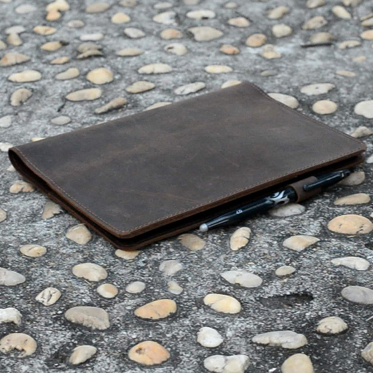 JJNUSA Compatible with Rocketbook Cover Smart Business Genuine Leather Notebook Cover for Everlast, Fusion, Wave, Moleskin A5 with Pen Loop & Business Card Holder, Executive 6" x 8.8" Darbrown