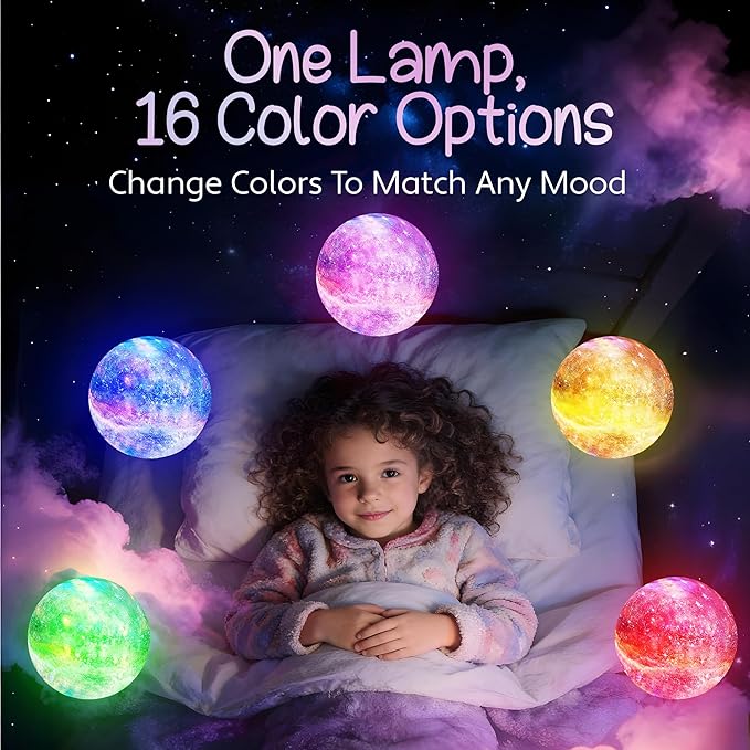 Mind-Glowing Galaxy Moon Lamp with Multi Colors, Touch/Remote, Wood Stand - Birthday Gift for Any Year Old Girls & Boys - Teen Girl Room Decor, Trendy Stuff - Cool Night Light for Kids (5.9 inch)