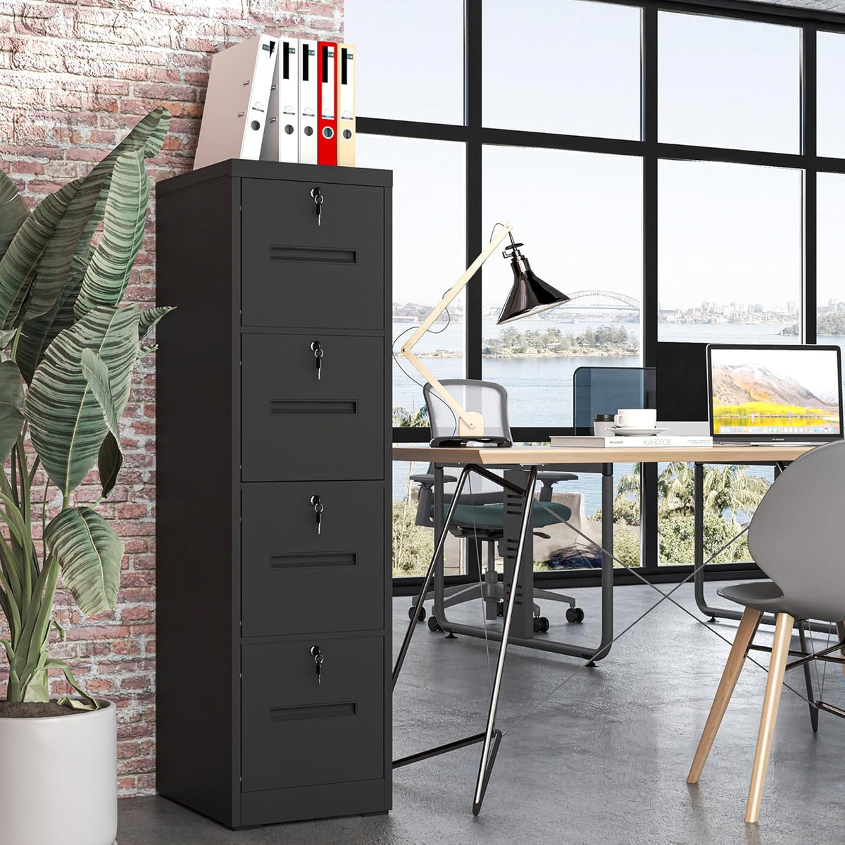 4 Drawer Metal File Cabinet with 4 Unique Locks Heavy Duty Locking File Cabinets Home Office Steel Filing Cabinet Vertical File Cabinets for Legal/Letter Size File,Assembly Required