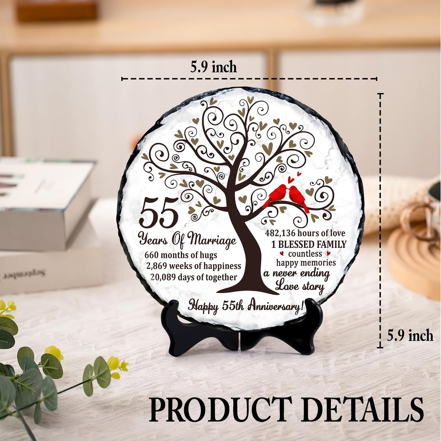 Bozspacer Emerald Couple Slate Plate- 55th Anniversary Wedding Gifts for Parents Couple - 55th Wedding Anniversary Unique Gift Ideas - 55 Years of Marriage Decoration, Keepsake, Plaque