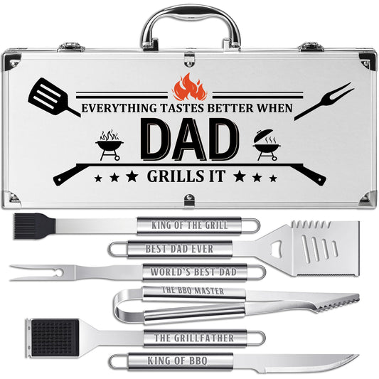 Dad Gifts, Dad Birthday Gifts from Daughter Son Heavy Duty Grilling Accessories Kit for Backyard BBQ, Thick Stainless Steel Grill Utensils with Non-Slip Handle Tool for Man on Christmas