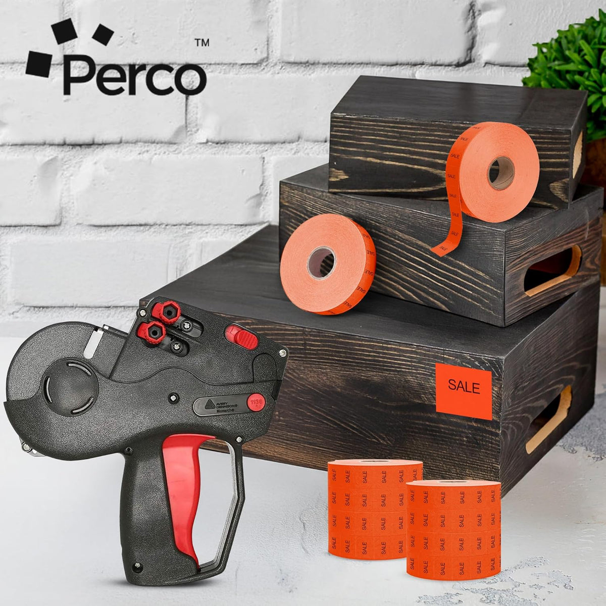 Perco Red Sale Labels Pricing Labels for Monarch 1136 Price Gun – 3 Sleeves, 24 Rolls Value Pack - 42,000 Price Marking Labels – with Ink Rolls Included