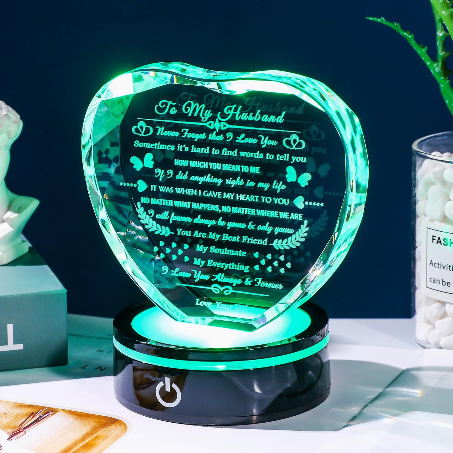 YWHL Gifts for Husband with Colorful Base I Love You Gifts for Him Best Anniversary Birthday Husband Gift Idea Romantic Crystal to My Husband Presents for Valentine's Day Christmas Fathers Day