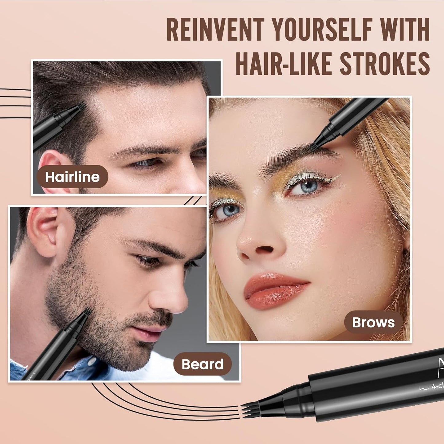 AWROSE Eyebrow Pencil, 2 Pack 3D Waterproof Microblading Eyebrow Pen 4 Fork Tip Tattoo Pencil, Precise Natural Magic Eye Brow Pen with Hair Like Strokes, 4 Points Multi-Used Eye Brow Pencils for Women