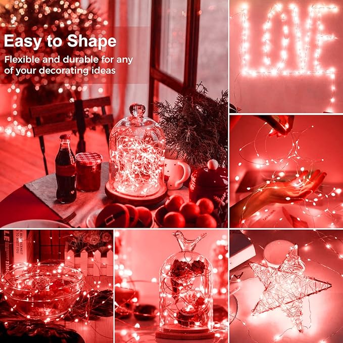 kolpop 12 Pack LED Fairy Lights Battery Operated, Mini Twinkle String Lights Battery Powered Waterproof for Christmas Mason Jars Party,Red