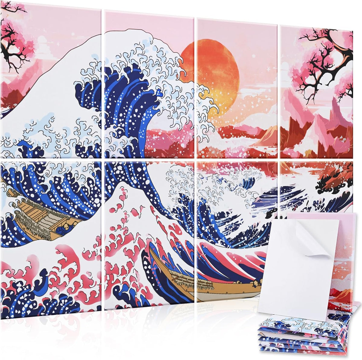 Art Acoustic Panels, 48"X32" Soundproof Wall Panels 8 Pack Self-adhesive Sound Absorbing Panels Decorative Acoustical Wall Padding for Recording Studio (Sea Wave)