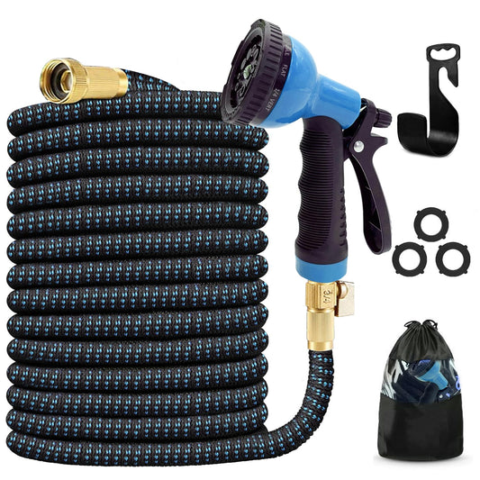 J&B XpandaHose 100ft Expandable Garden Hose – Ultra-Strong 3750D, 4-Layer Latex Core, Brass 3/4" Connectors, 10-Pattern Nozzle & Storage Bag – Lightweight, Kink-Reducing, Leak-Resistant