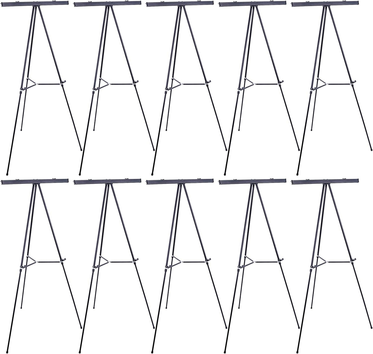 U.S. Art Supply 66" High Boardroom Black Aluminum Flip Chart Easel & Presentation Stand (10 Pack) - Adjustable Floor/Tabletop, Portable Tripod, Holds 25 lbs., for Chart Paper, Poster Boards, & Pads