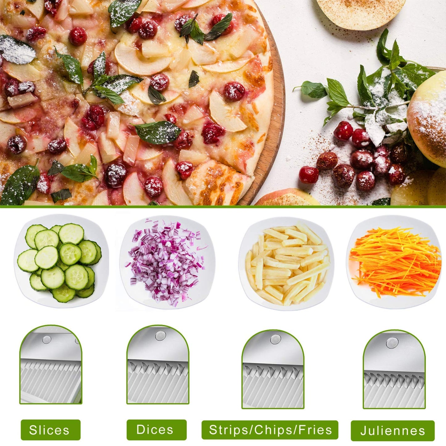 ONCE FOR ALL Safe Mandoline Slicer 5 in 1 Vegetable Cutter, Strips Julienne Dicer Adjustable Thickness 0.1-8 mm for Kitench Fast Meal Prep (Light Blue)