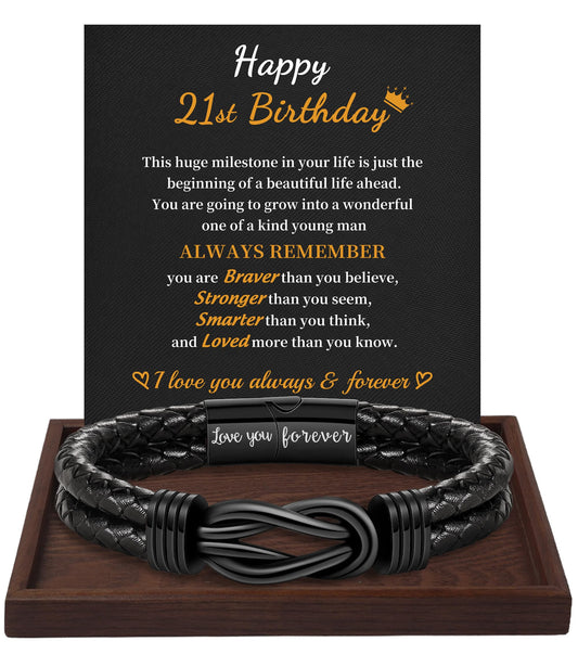 21st Birthday Gifts for Him, Birthday Gifts for Boyfriend Leather Bracelets for Men 21 Year Old Son Grandson Nephew Cousin Bracelet Brother Birthday Gift