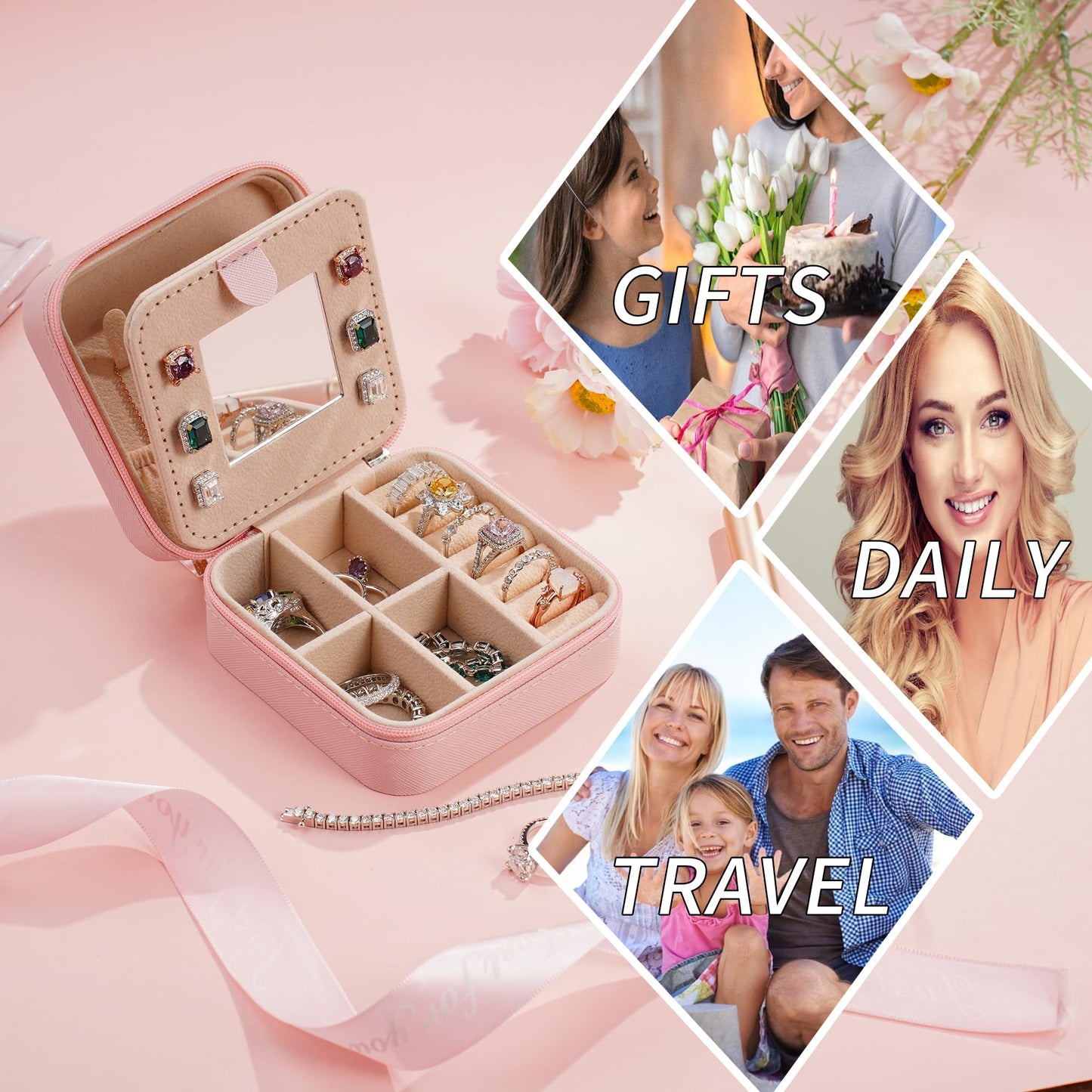 Parima Gifts for Teen Girls - 2025 Travel Jewelry Case Gifts Ideas, 6,7,8,9,10,11,12,13,14 Year Old Girl Birthday Gift Travel Jewelry Organizer Christmas Gifts for Daughter - Letter E, Pink