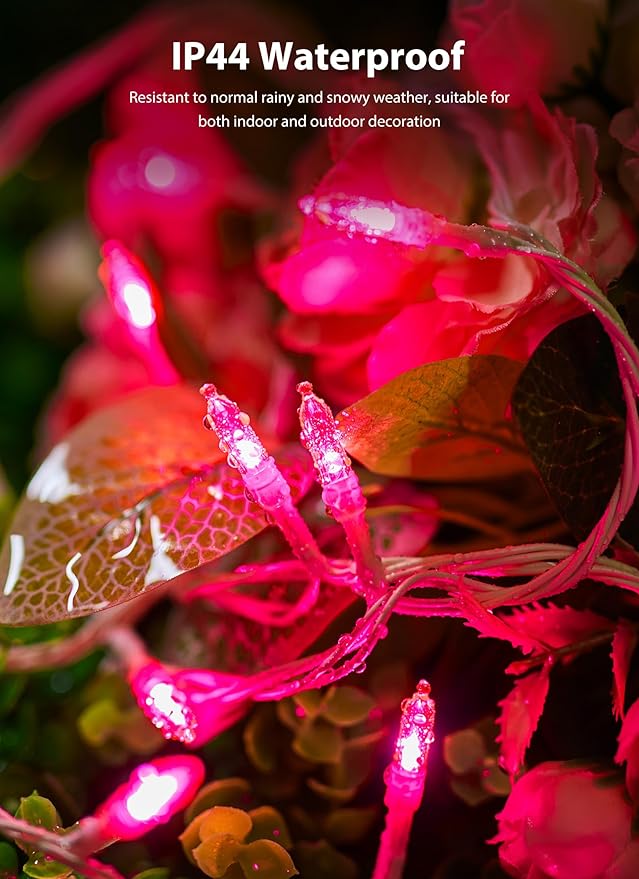 Pink Christmas Mini Lights, 39Feet 100 LED Pink String Light with 8 Lighting Modes, Connectable Valentine's Lights for Indoor Outdoor Valentine's Day Garland Wreath Holiday Decoration, White Wire