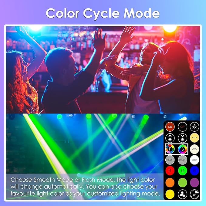FTL R20 Color Changing Light Bulb with Remote Control, BR20 LED Bulb Dimmable RGB Colored Light Bulbs 7W=60W, 30 Colors, 2700K-6000K, Timer, Color Flood Light Bulbs for Recessed Can Lighting, 6-Pack