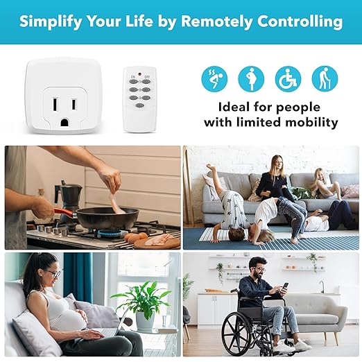 HBN Remote Control Outlet with 100FT RF Signal, Wireless On Off Switch Plug for Household Appliances, Battery Included, 15A/1875W(3 Outlets + 1 Remote)