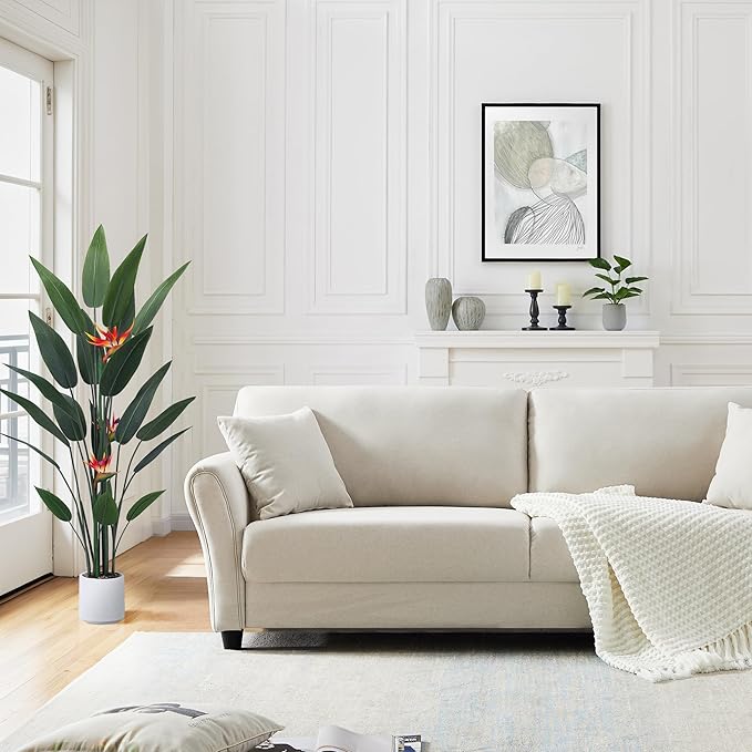 Artificial Bird of Paradise Plant 5 Ft Tall Fake Banana Leaf Plant for Indoors and Outdoors, Artificial Flowers, Faux Palm Tree with Plastic Pot for Office and Home Decor