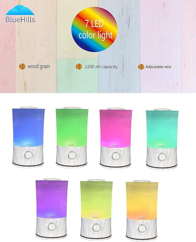 BlueHills Premium Set of Two Large 2000 ML XL Essential Oil Diffusers Humidifier Combo for Large Room Home with Décor LED Lights Great Gift – White and White Wood Grain.
