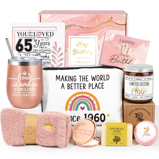 65th Birthday Gifts for Women, 65th Birthday Ideas, Gifts for 65 Year Old Woman, 1960 Birthday Gifts, Best Cool 9 in 1 Gifts for 65 Year Old Women, Mom, Aunt, Grandma, Vintage 1960 Gift Baskets