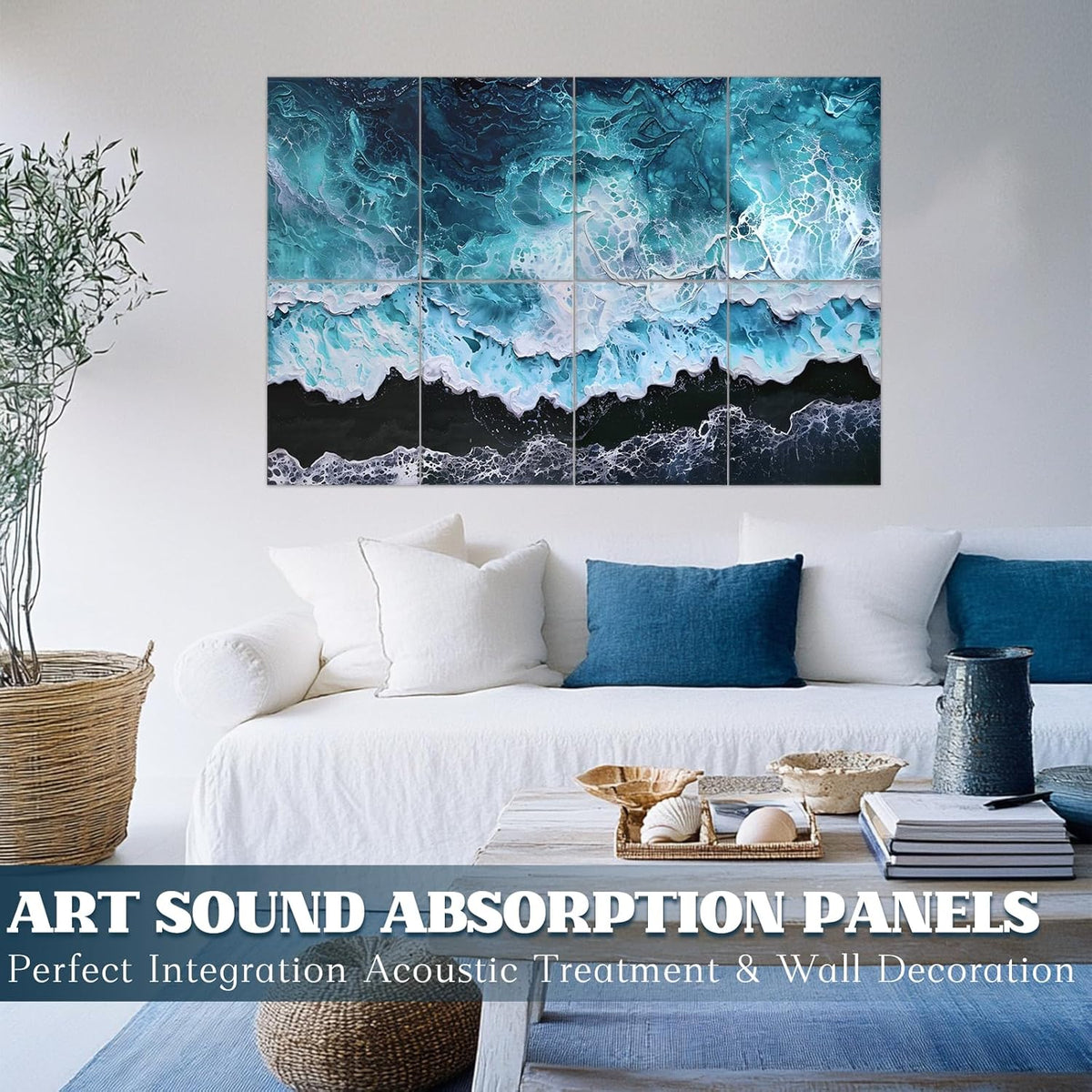 8 Pack Acoustic Panels, Soundproof Wall Panels, 48X32Inches Sound Proof Panels for Walls, Sound Absorbing Wall Art Decorative, Sound Dampening Panels for Recording, Home Studio(Black Beach)