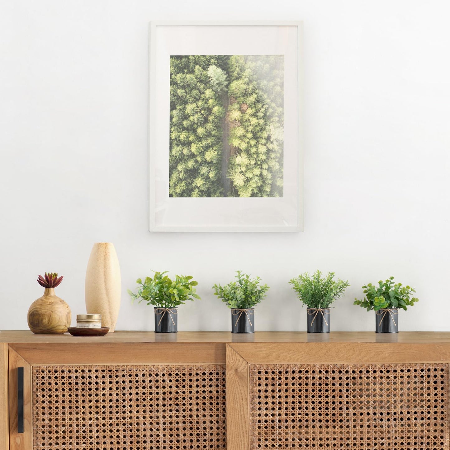 Mkono 4 Packs Small Fake Plants in Farmhouse Galvanized Pots Table Centerpiece Mini Potted Artificial Plants Faux Eucalyptus for Shelf Office Rustic Home Decor (Black, Mini-6" H)"