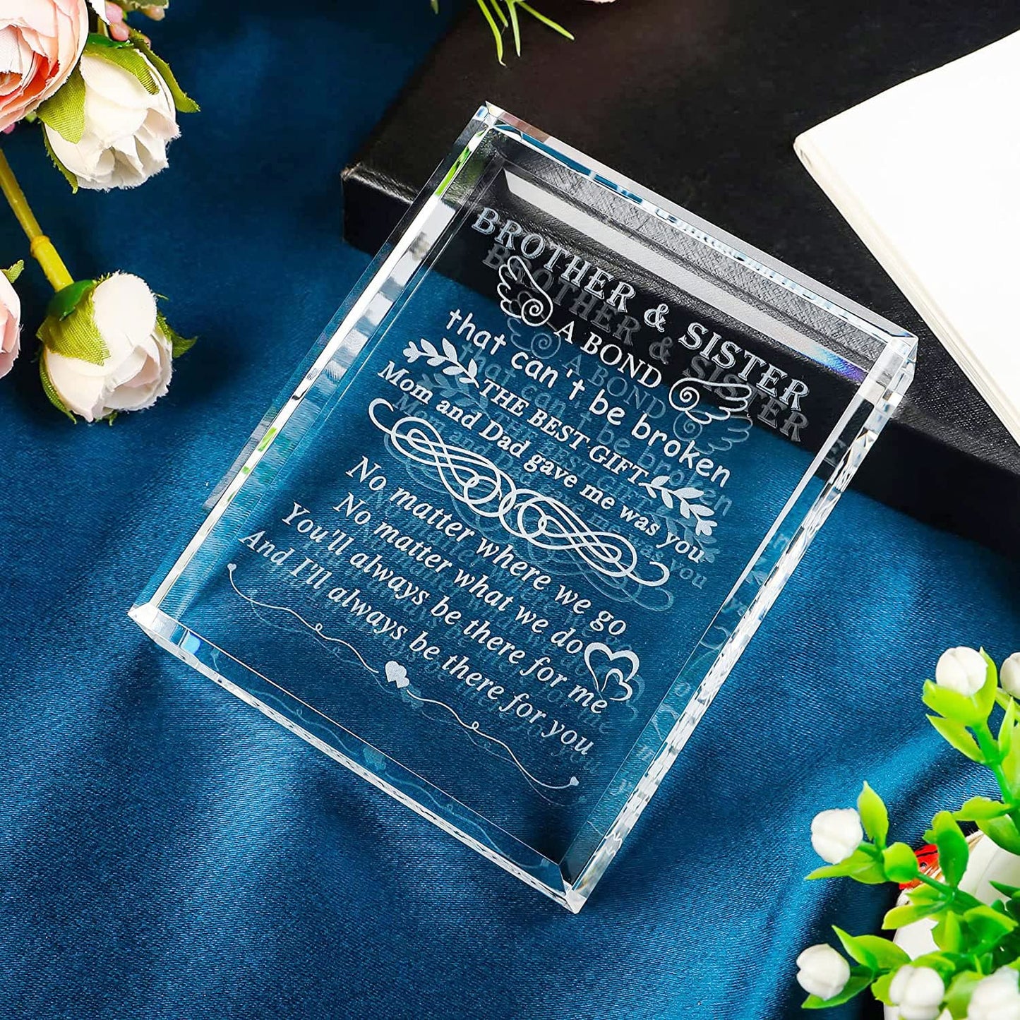 YWHL Meaningful Gifts for Brother from Sister, Laser Engraving Crystal Keepsake for Sister and Brother, Sister Birthday Gifts from Brother