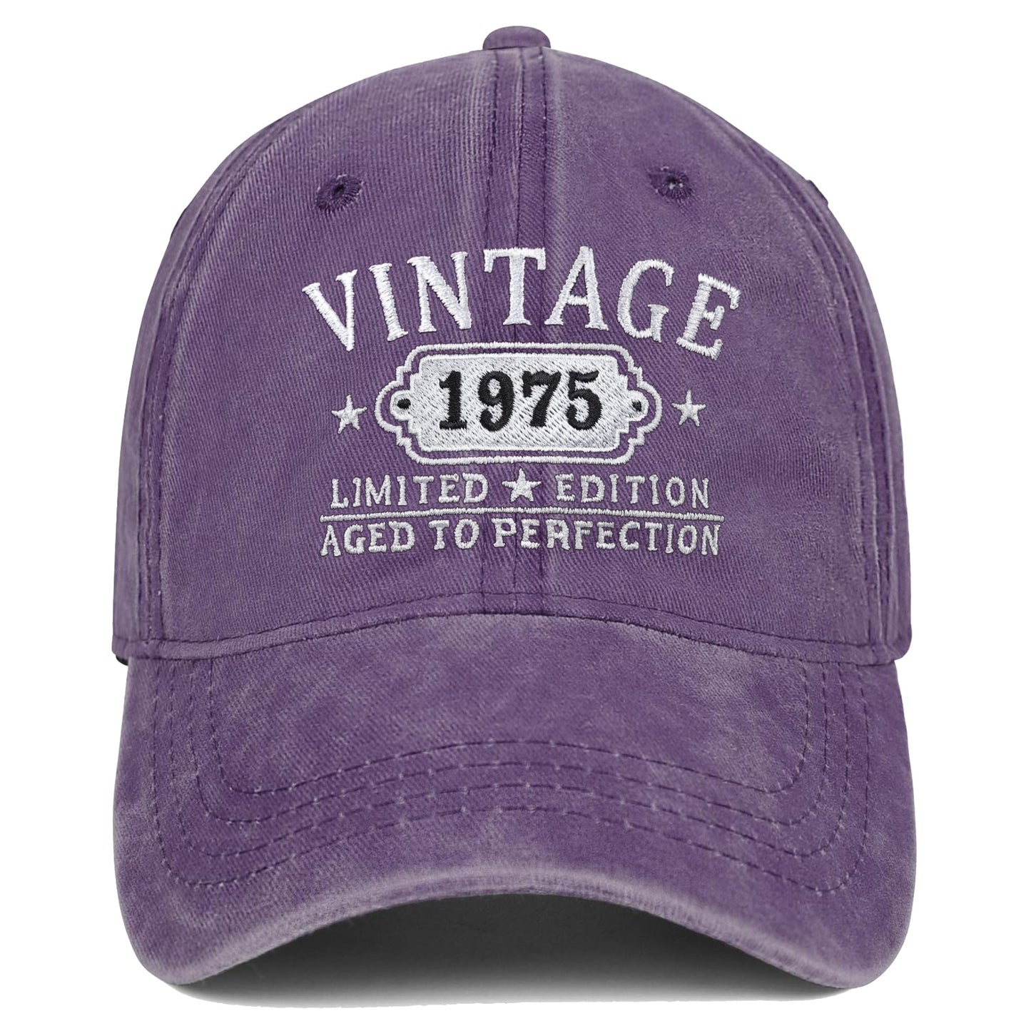50th Birthday Gifts for Her Him Vintage 1975 Embroidered Black Baseball Cap Women Men Purple