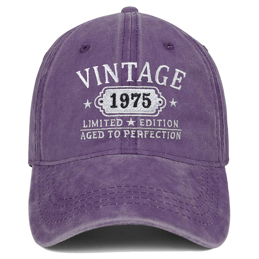 50th Birthday Gifts for Her Him Vintage 1975 Embroidered Black Baseball Cap Women Men (Purple)