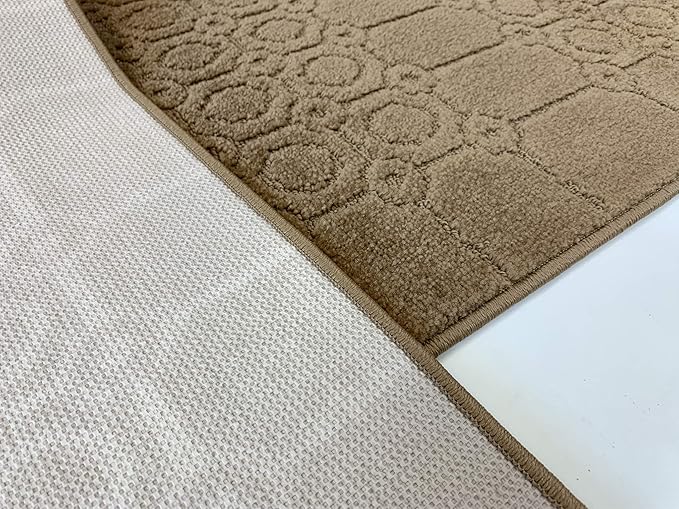 Custom Size Modern Abstract Floor Carpet Runner Rug for Hallways, Slip Resistant Latex Rubber Backed, 31 inch Wide X Customized Length, Art Gold Tan, 31 inch X 14 feet