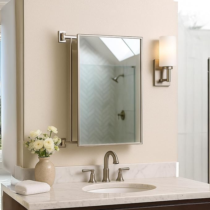 BRIXWELL PNV14BN 14" W x 22" H Pivot-N-Vue Double Hinged Mirror Rectangular Brushed Nickel
