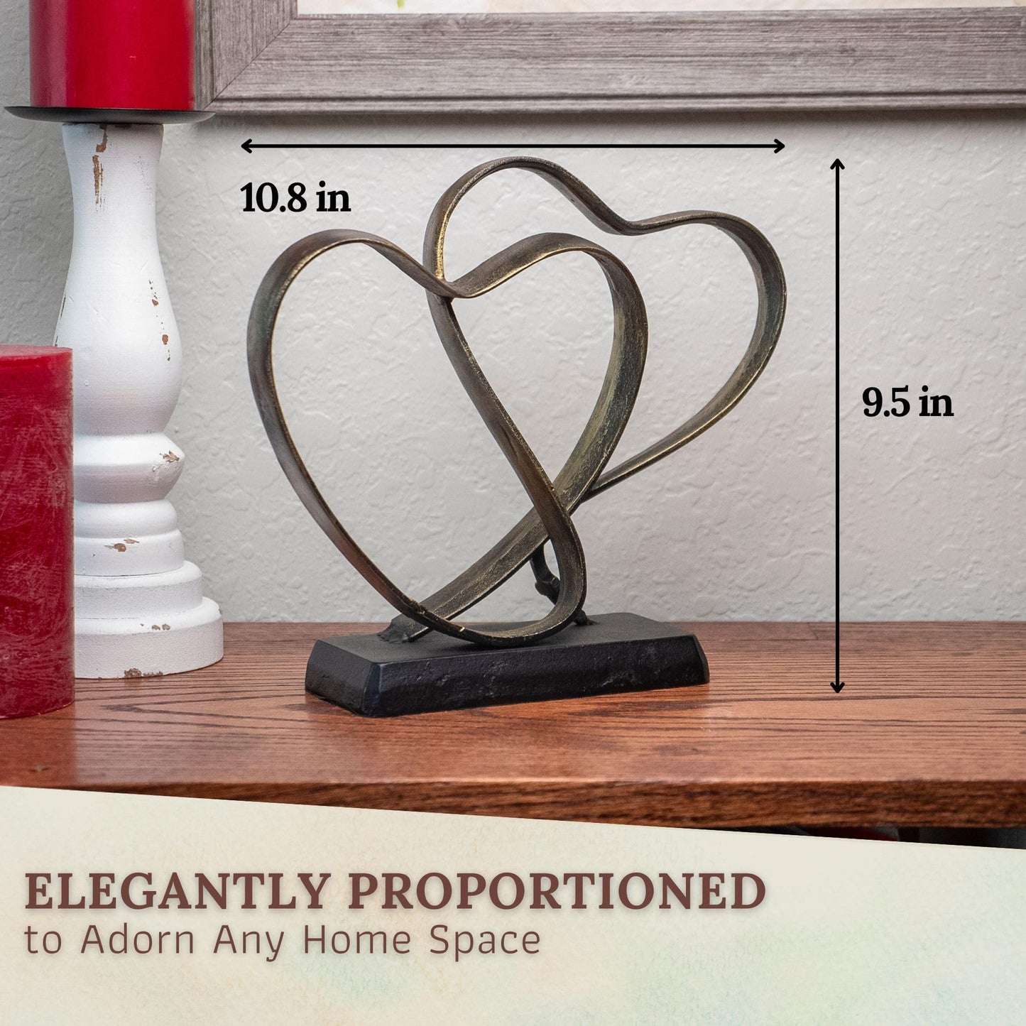 DCAPILLA Wedding Anniversary Couples Gift - Two Hearts and Cross Iron Sculpture, Heart Decoration Gift for Her and Him, 1st to 50th or 60th Anniversary, Includes Present Box and Poem Card