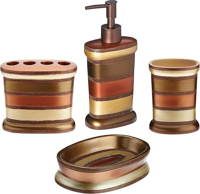 Zahari Home 4pc Contempo Stylish Bathroom Accessories Set Shower Soap Dispenser, Tumbler, Tooth Brush Holder and Soap Holder Luxury Contemporary Decor Unique Design Modern Bathroom Shower Set