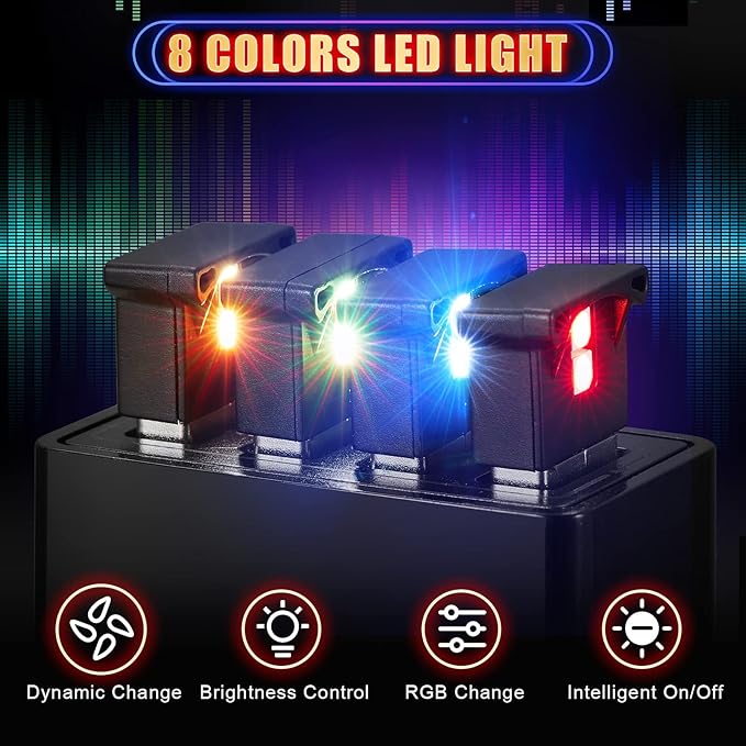 Frienda 4 Pieces Mini USB LED Light, Car LED Interior Lighting 5v Smart USB Atmosphere Light, Laptop Keyboard Office Decoration Night Lamp, Adjustable Brightness, 8 Colors (Type A)