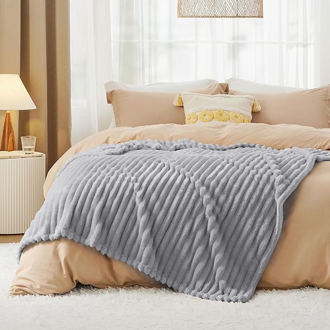 Bedsure GentleSoft Grey Throw Blanket for Couch - Cozy Soft Blankets for Women, Cute Small Fleece Throws for Girls, Light Grey, 50x60 Inches