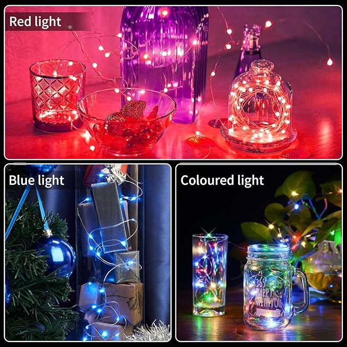 Aogist 24 Pack Fairy Lights 3 Modes 7ft 20 LED Waterproof,Battery Operated Silver Wire Firefly Starry Moon Mini String Lights for Mason Jars Christmas DIY Crafts Wedding Party Bedroom,6-Colors